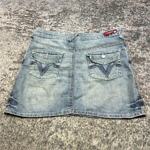 Apollo Jeans Denim Skirt Size Medium (32") Blue Mini Micro Preppy VTG Y2K
